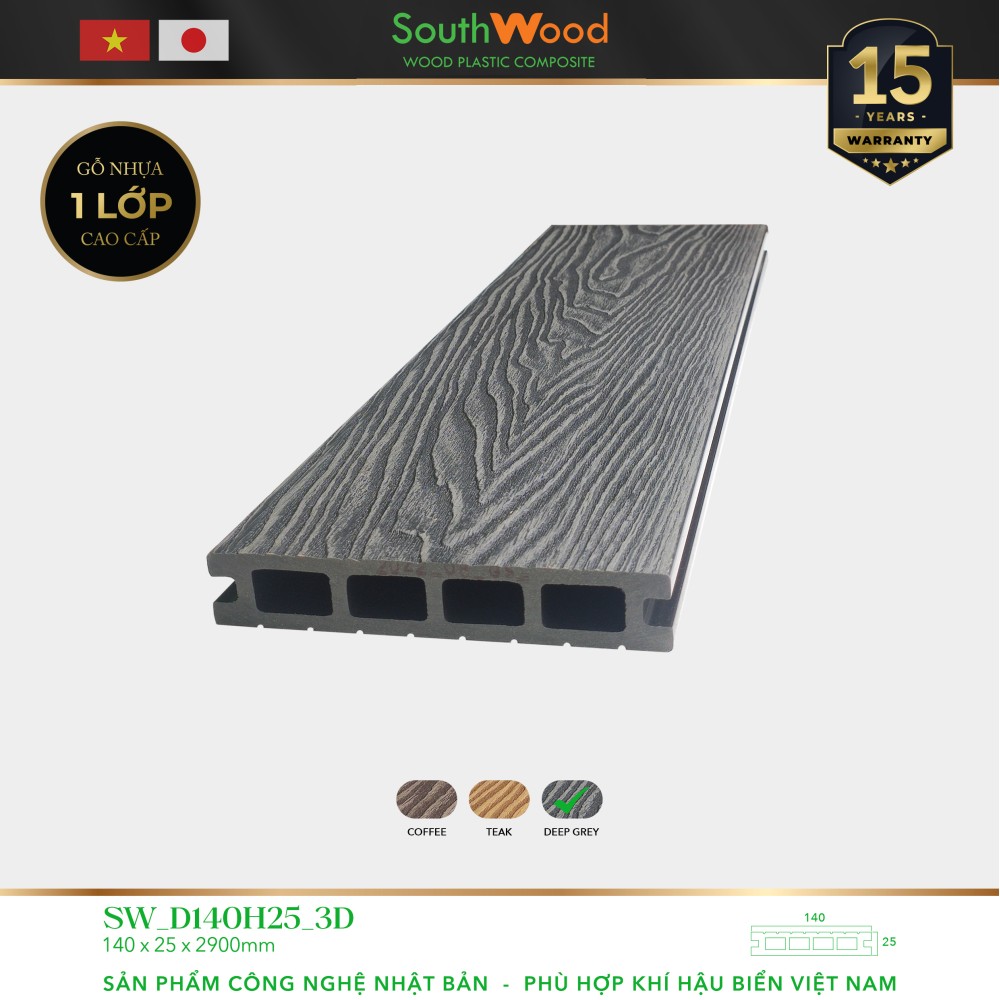 Sàn gỗ Southwood SW D140H25-3D Deep Grey