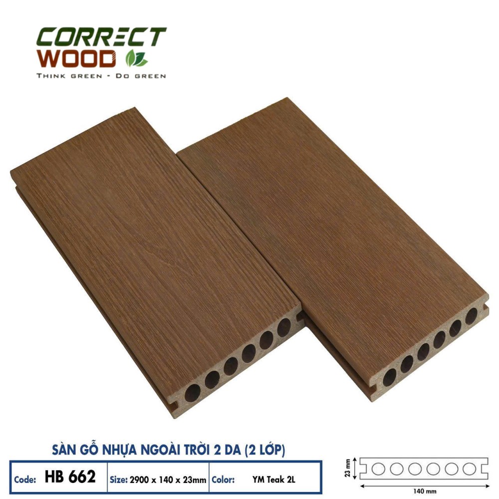 Sàn Gỗ Nhựa Ngoài Trời Correct Wood 2 Lớp HB 662