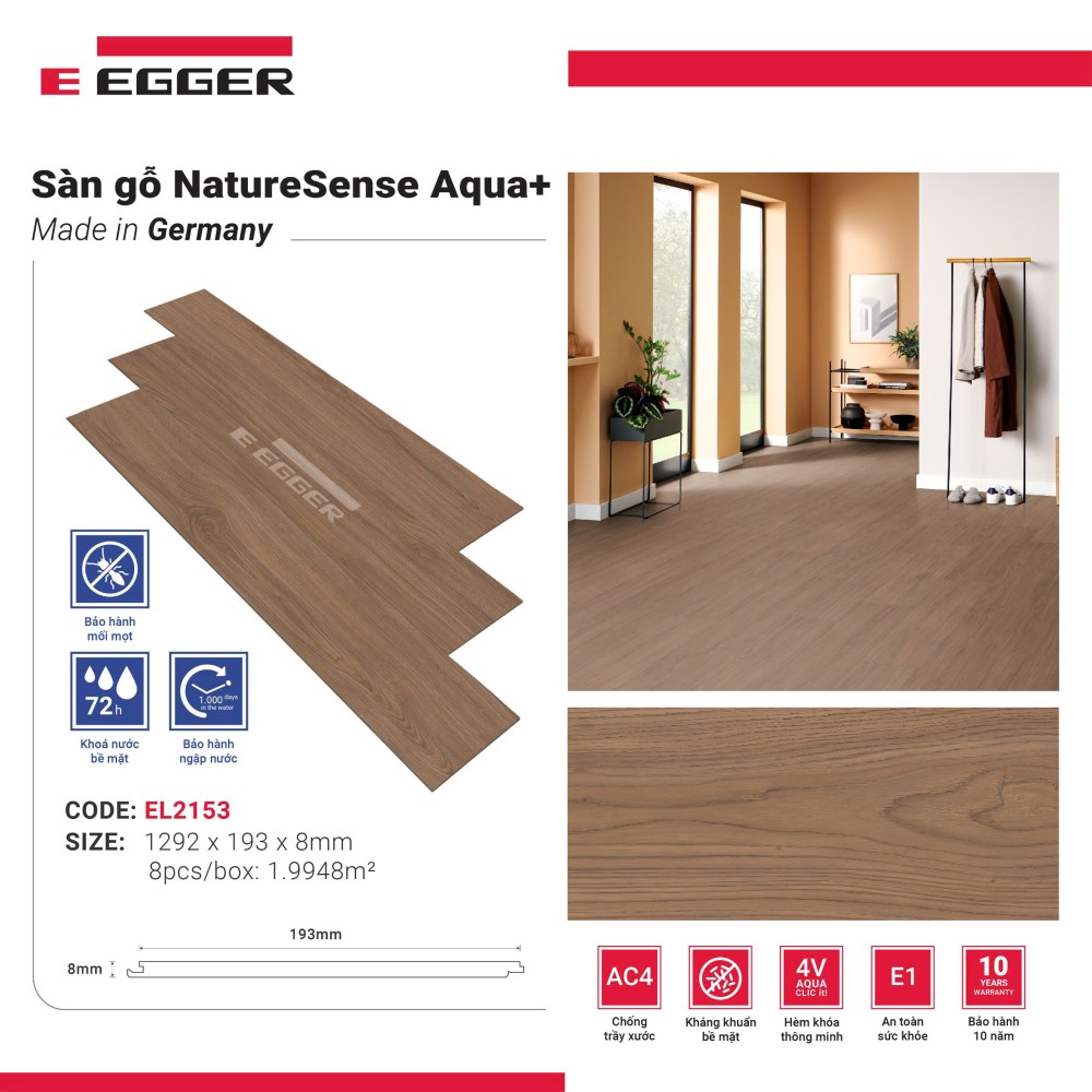 Sàn Gỗ Egger Aqua+ 8mm EL2153