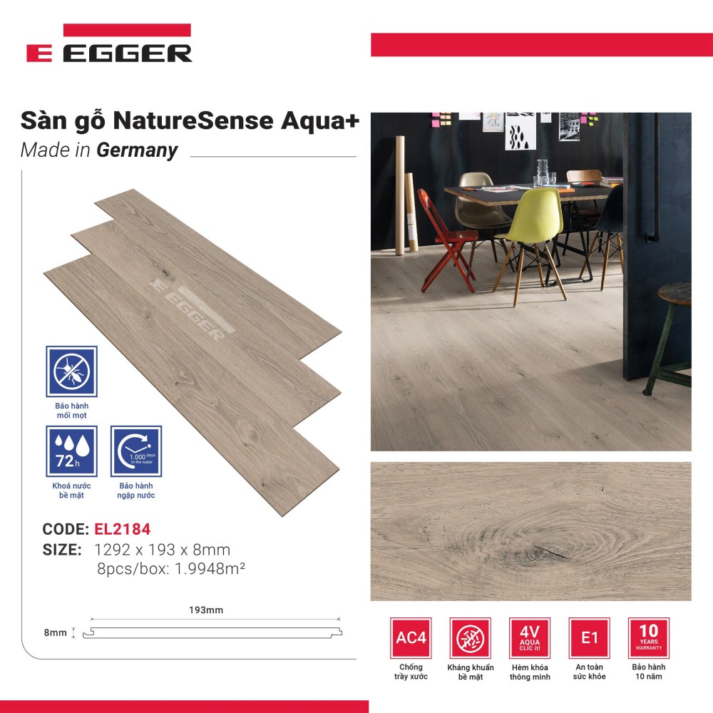 Sàn Gỗ Egger Aqua+ 8mm EL2184