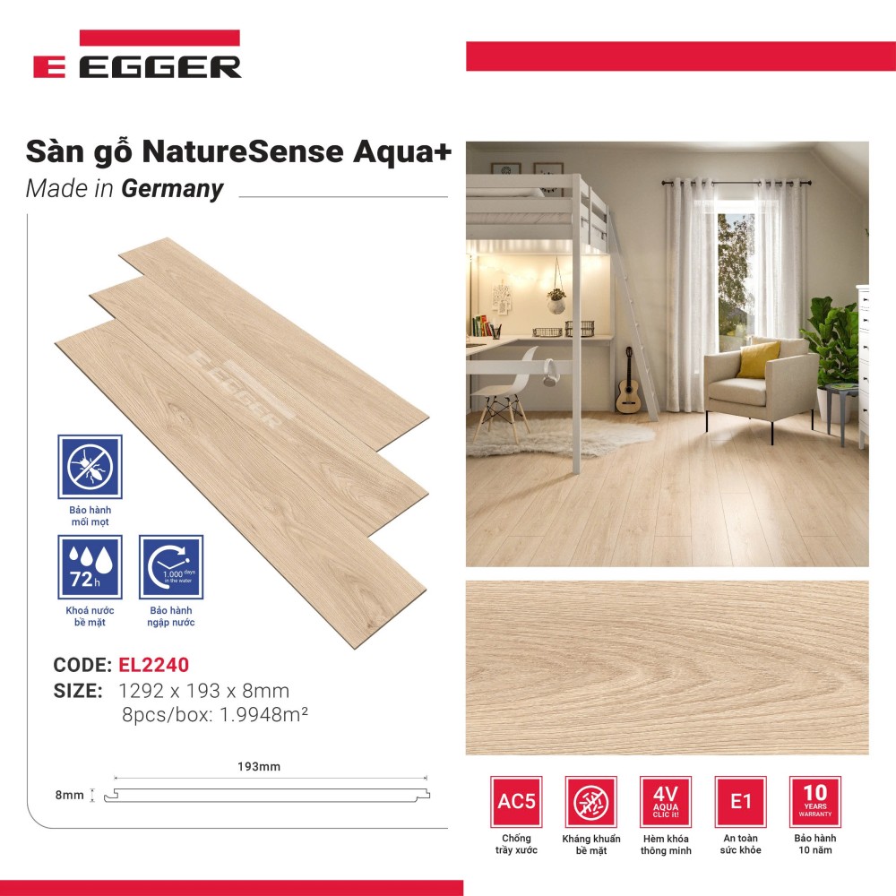 Sàn Gỗ Egger Aqua+ 8mm EL2240