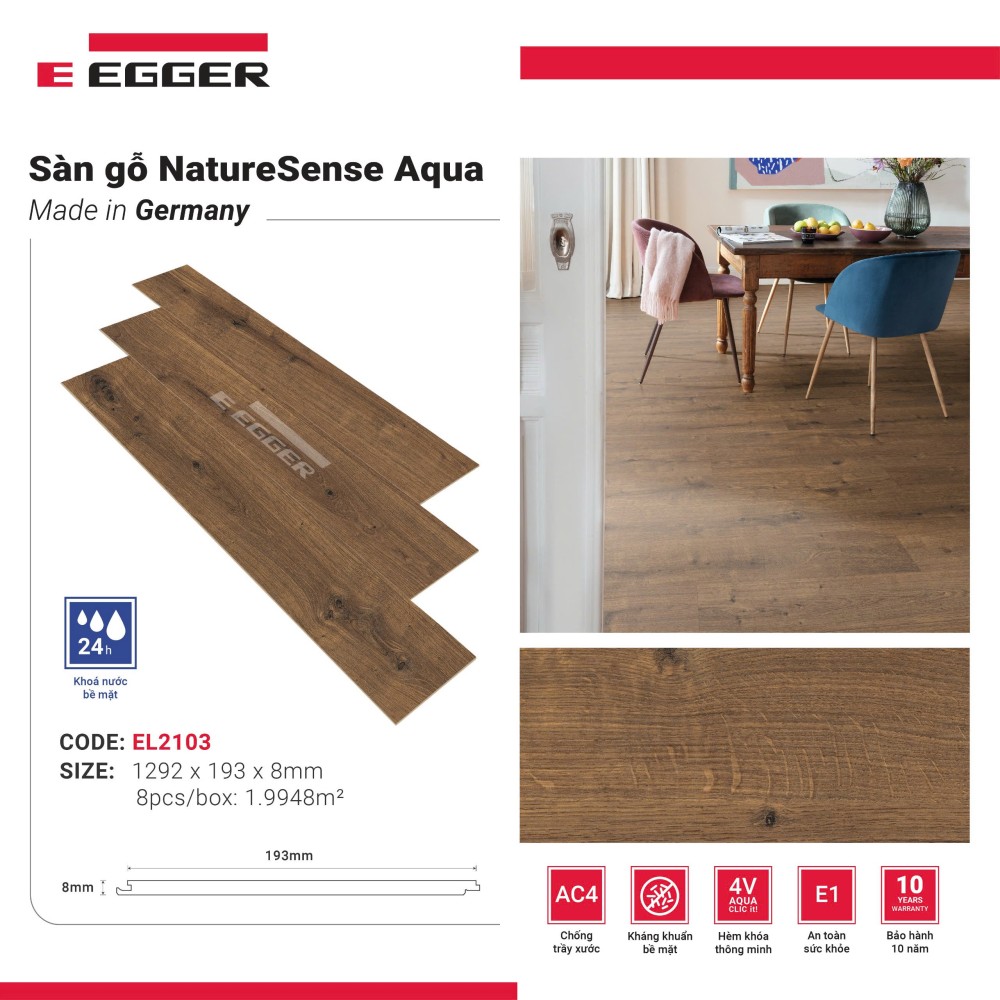 Sàn gỗ Egger Aqua 8mm EL2103